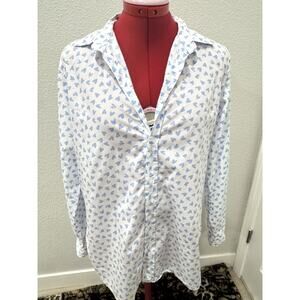 Heart Print Button Down Shirt, Long Sleeve Top, Lightweight Blouse